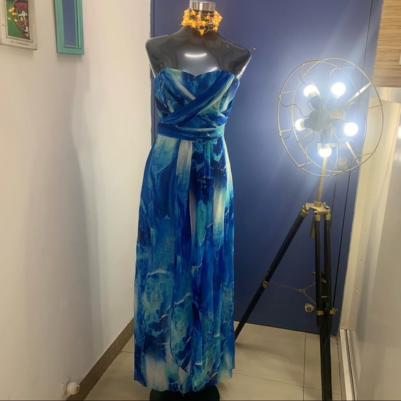 🌟 FOREVER NEW Marble Pattern Long Blue Dress - Picture 4 of 13